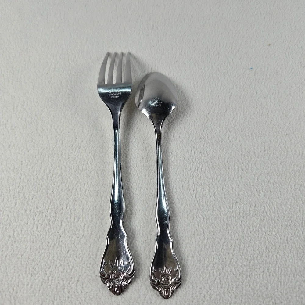 Vintage Rose Stainless Merchandice Service Flatware Set Dessert Spoon Fork Japan
